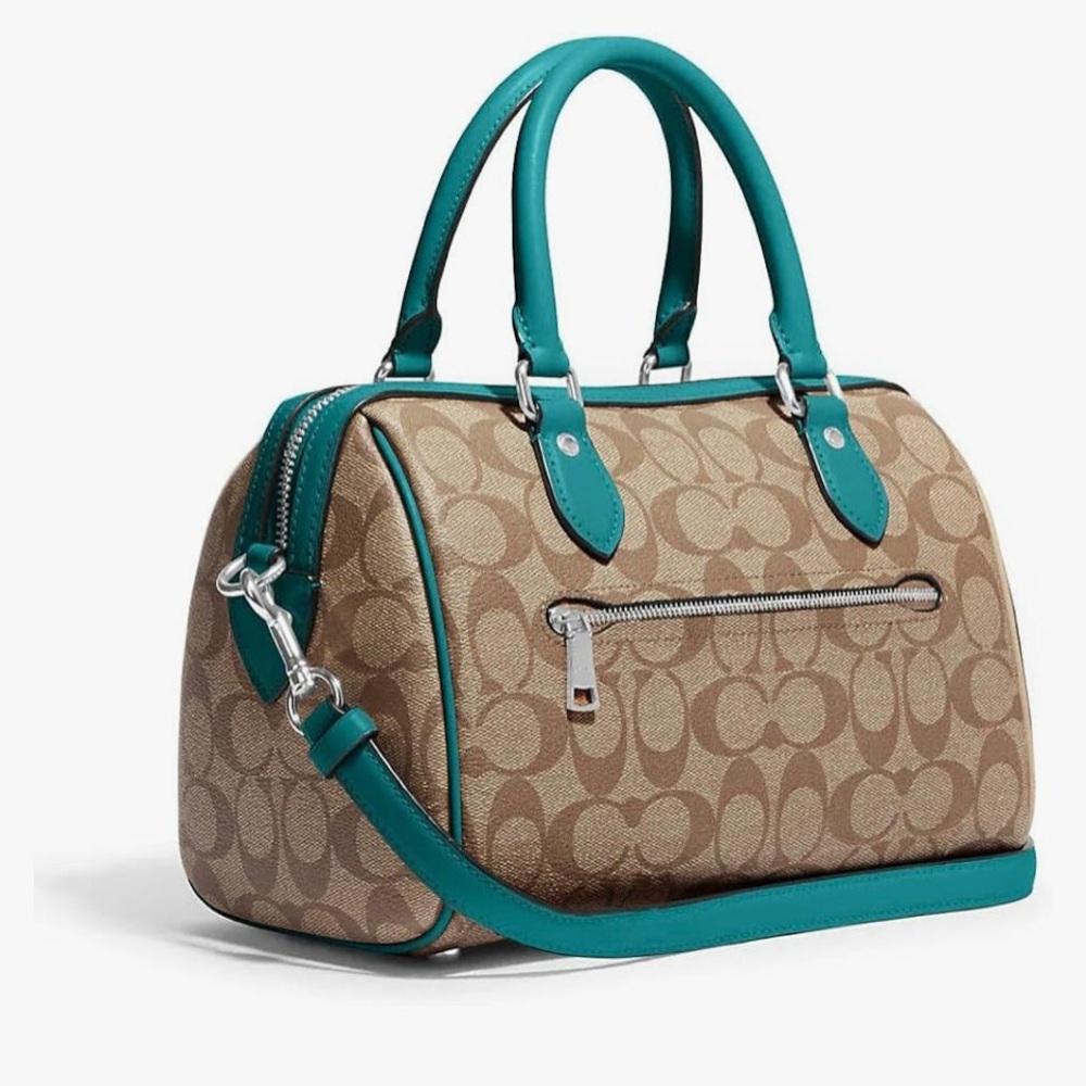 🆕 COACH Rowan Satchel Bag, Khaki/Teal - Picture 3 of 8
